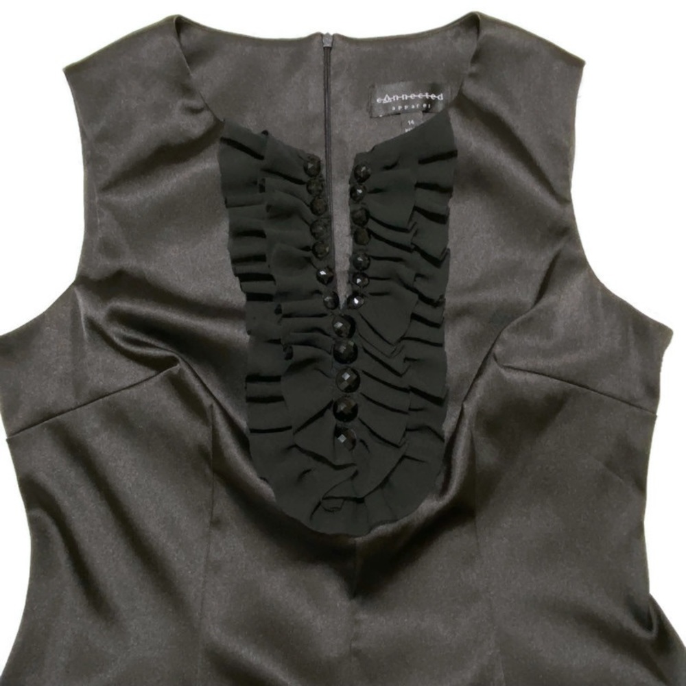 CONNECTED APPAREL SLEEVELESS RUFFLE BLACK DRESS SIZE 14 - Picture 3 of 6